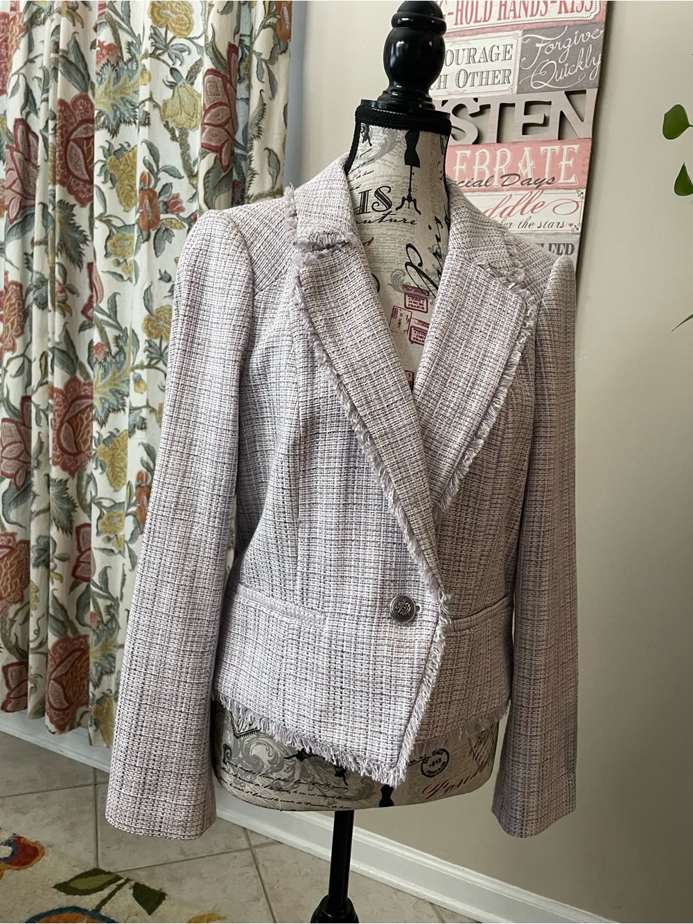 Women's Tweed Blazer Jacket in Light Lavender